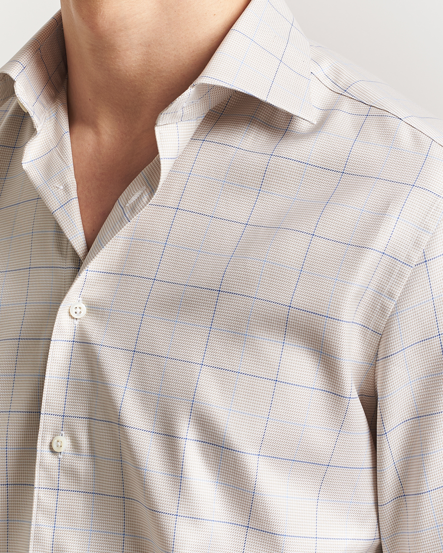 Heren | Overhemden | Stenströms | Fitted Body Checked Houndstooth Shirt Taupe