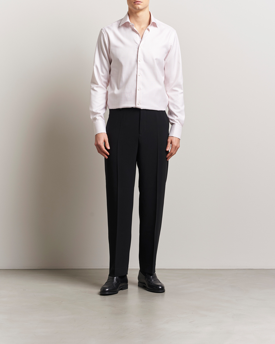 Heren | Overhemden | Stenströms | Fitted Body Checked Shirt Pink