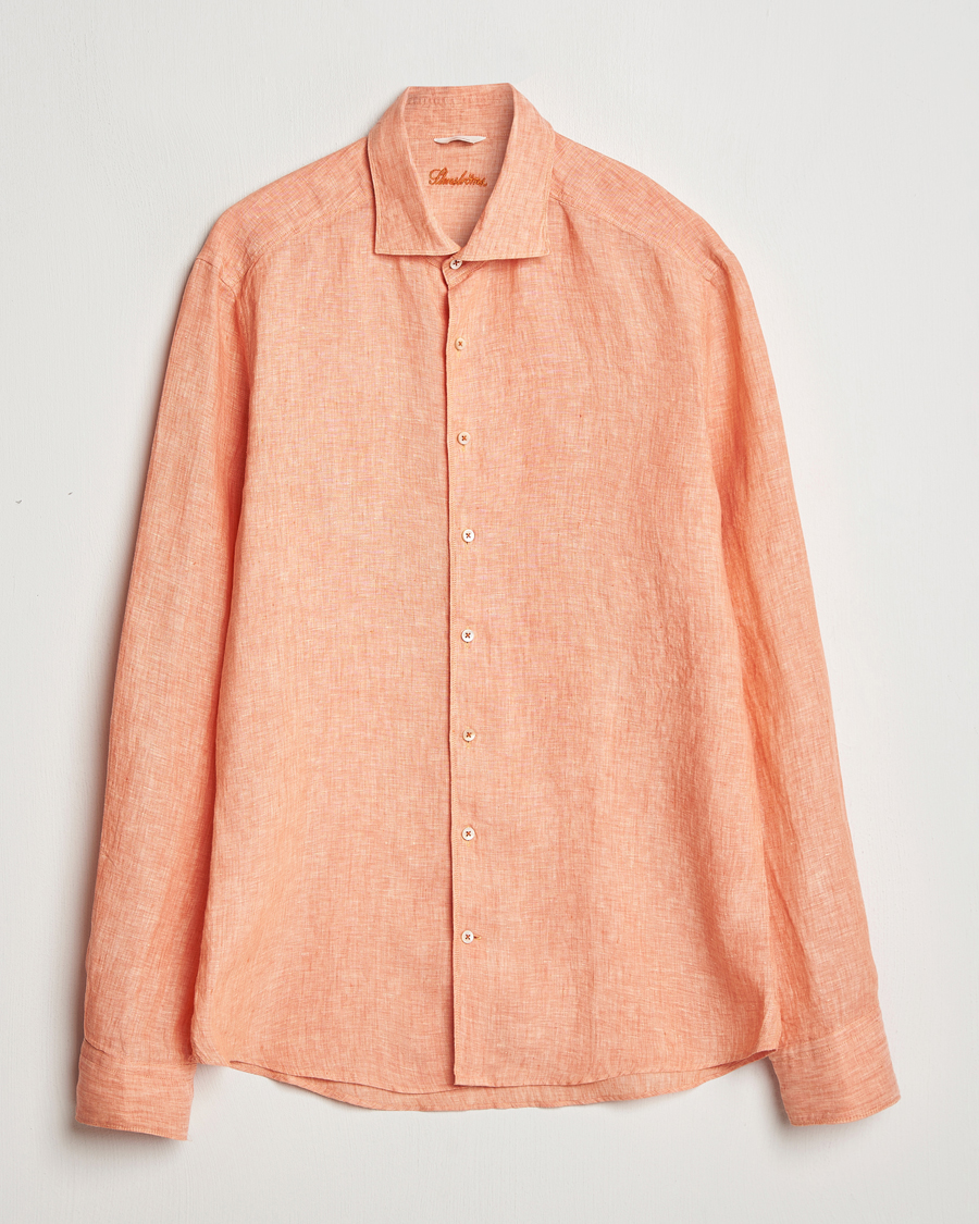 Heren | Overhemden | Stenströms | Slimline Cut Away Linen Shirt Orange