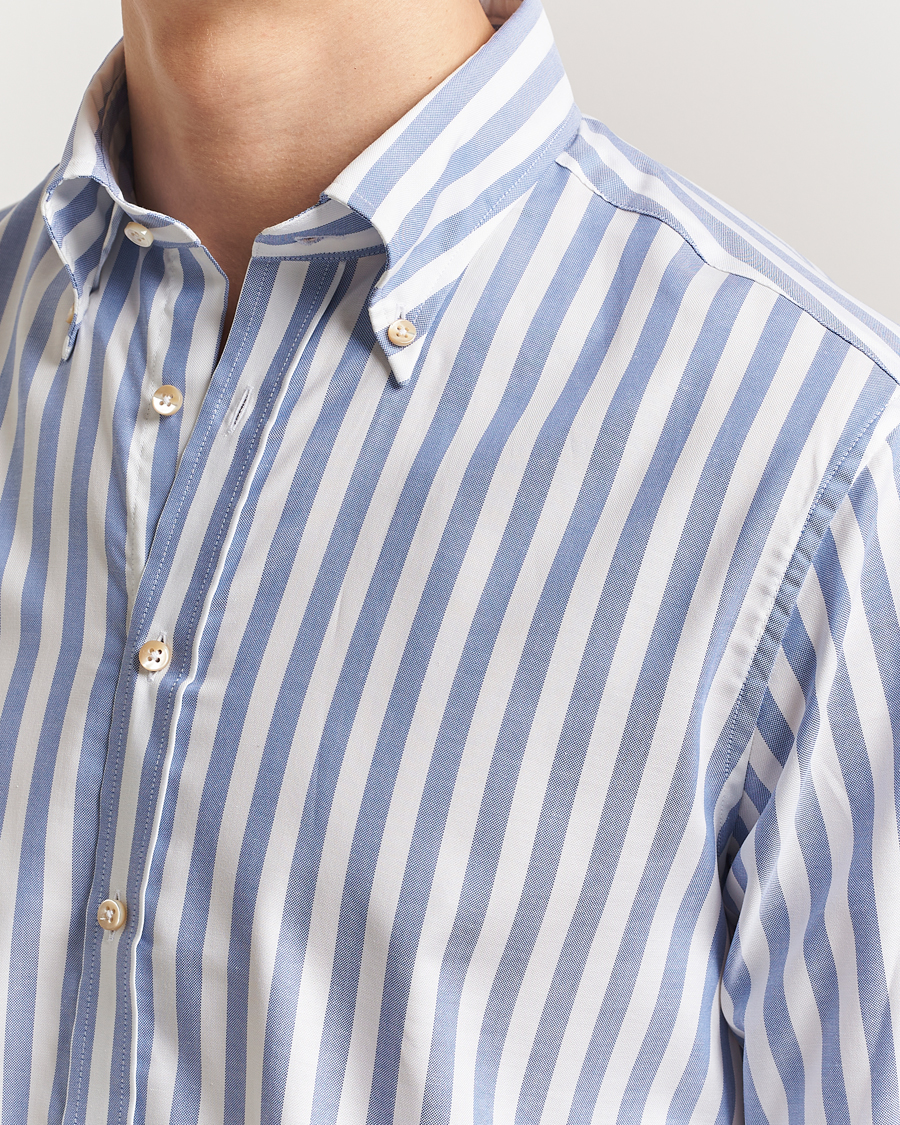 Heren | Overhemden | Stenströms | Fitted Body Wide Stripe Oxford Shirt Blue