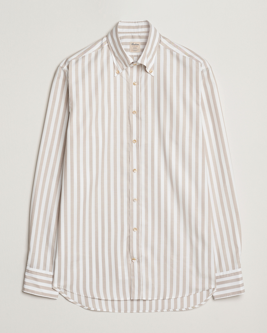 Homme | Chemises | Stenströms | Fitted Body Wide Stripe Oxford Shirt Beige