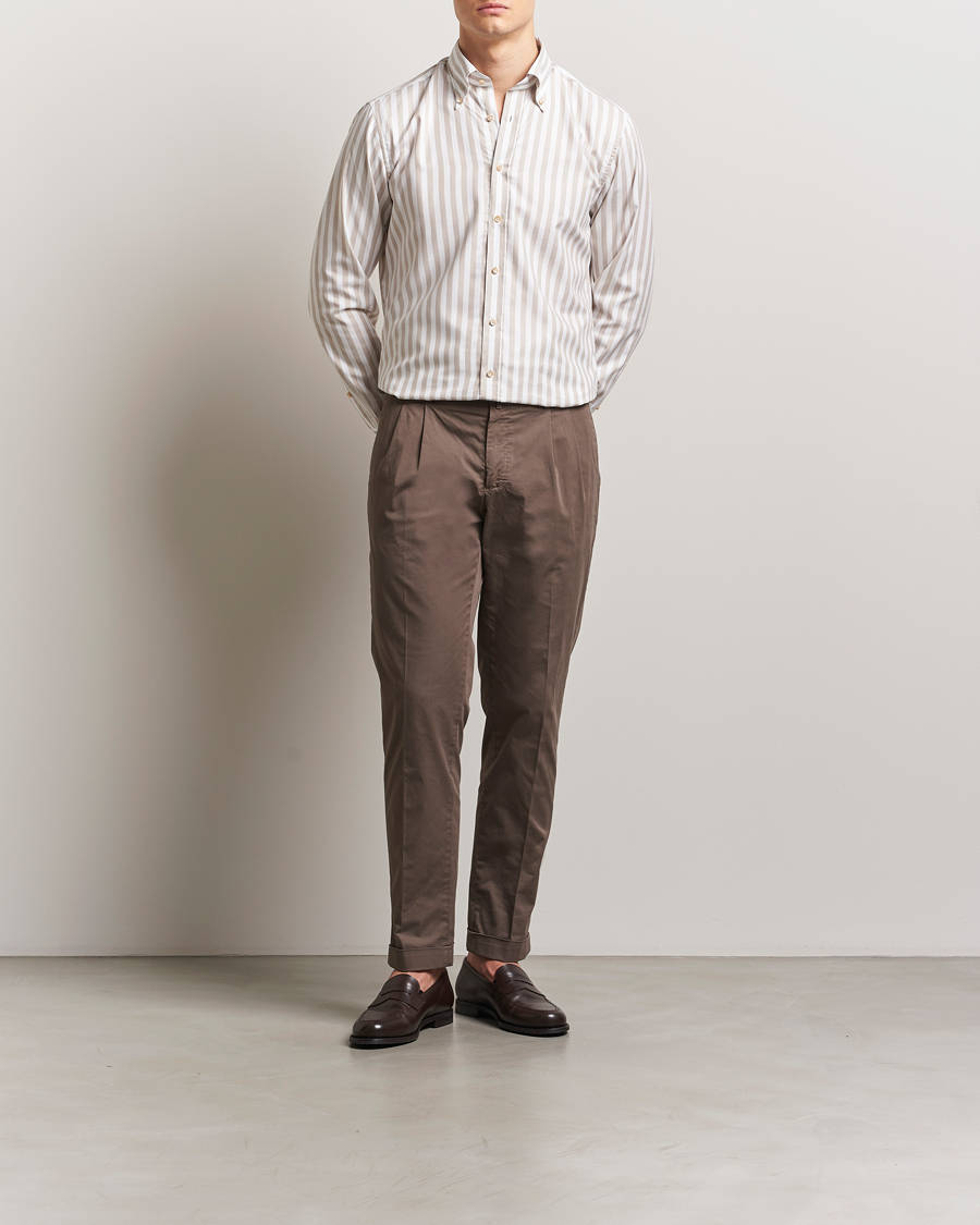 Homme | Chemises | Stenströms | Fitted Body Wide Stripe Oxford Shirt Beige