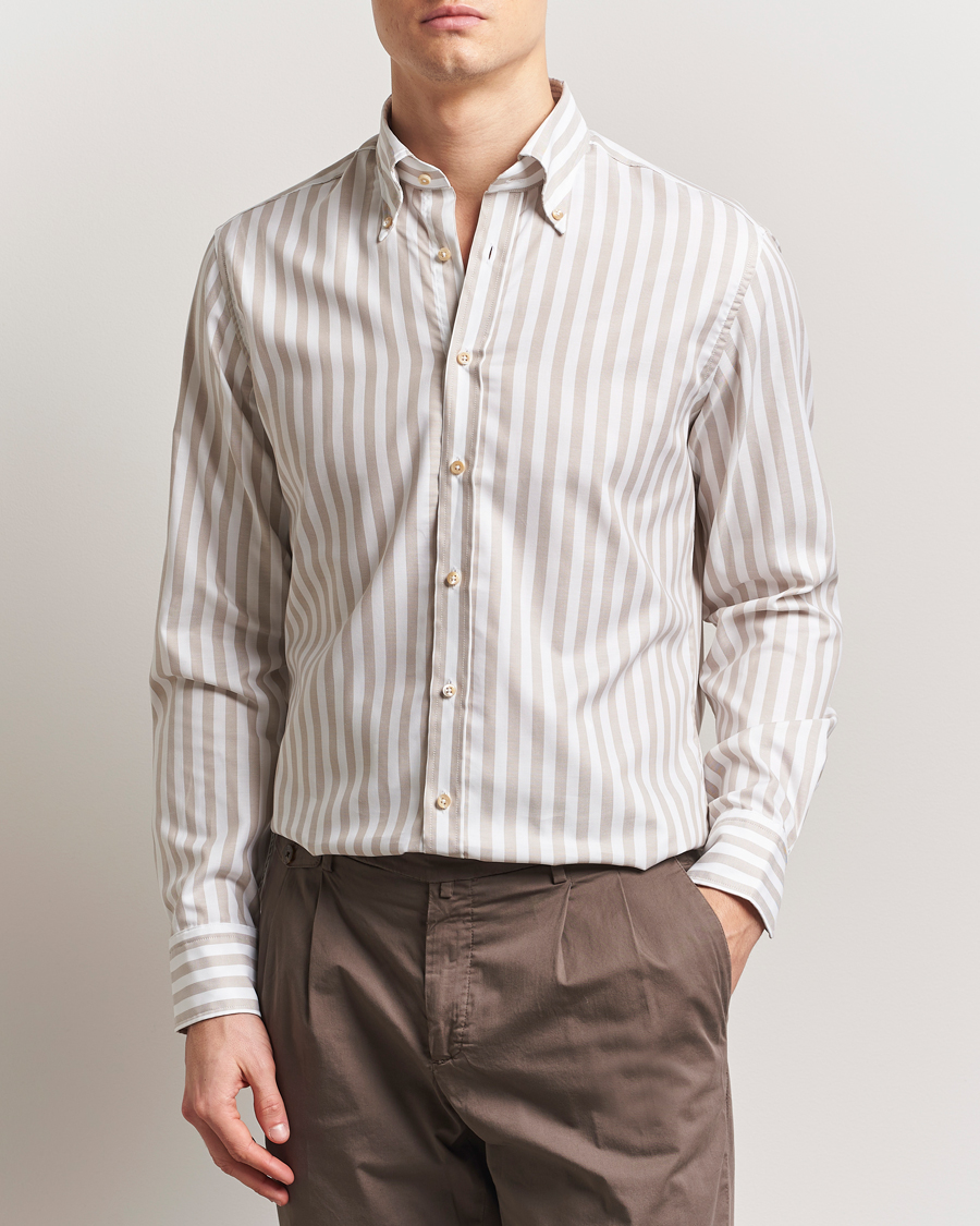 Homme | Chemises | Stenströms | Fitted Body Wide Stripe Oxford Shirt Beige