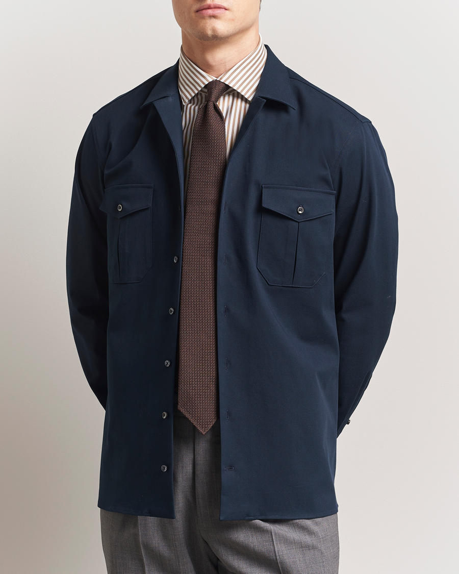 Homme | Chemises | Stenströms | Cotton Stretch Overshirt Navy