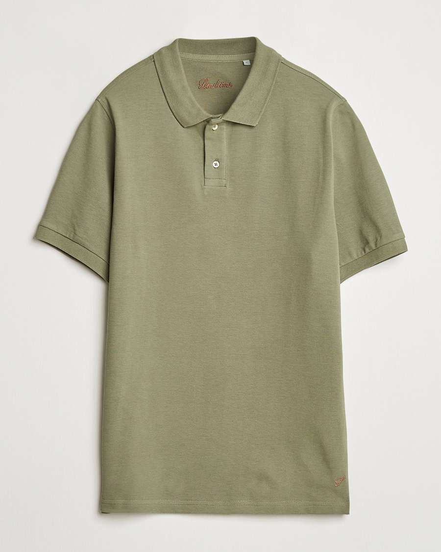 Heren | Polo's | Stenströms | Organic Cotton Piquet Polo Shirt Olive