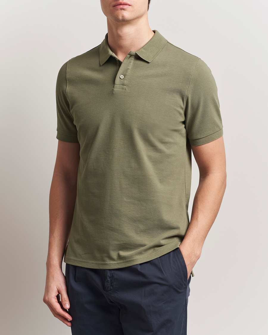 Heren | Polo's | Stenströms | Organic Cotton Piquet Polo Shirt Olive