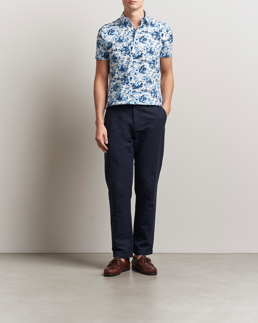 Heren | Polo's | Stenströms | Cotton Pique Printed Polo Shirt Blue