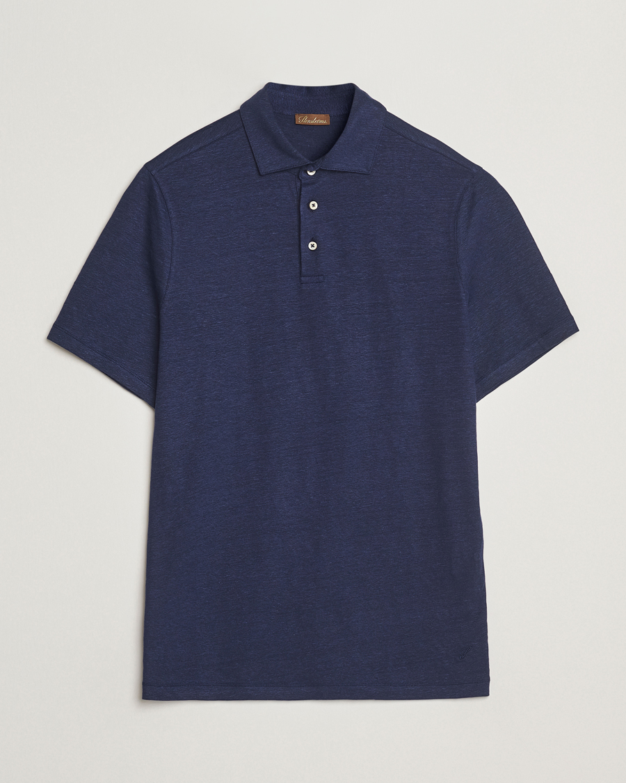 Homme | Polos | Stenströms | Linen Polo Shirt Navy