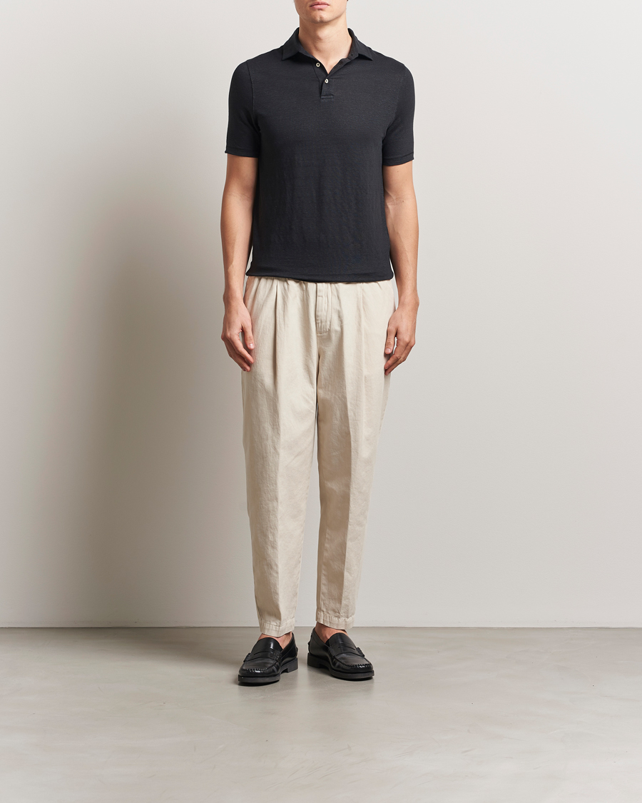 Heren | Polo's | Stenströms | Linen Polo Shirt Black