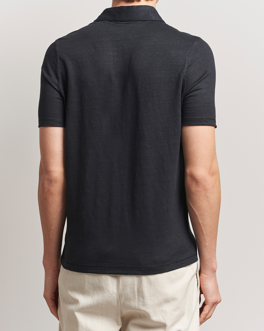 Heren | Polo's | Stenströms | Linen Polo Shirt Black