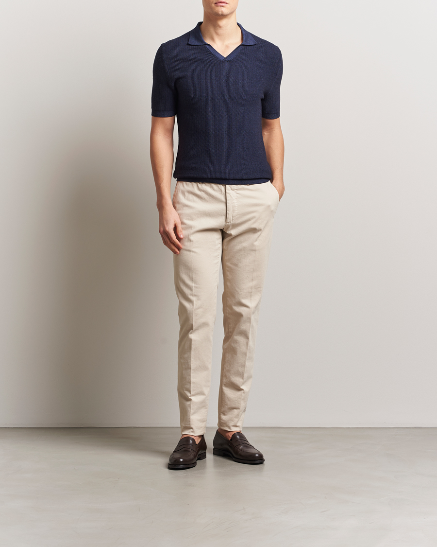Heren | Polo's | Stenströms | Structured Merino Knitted Polo Navy