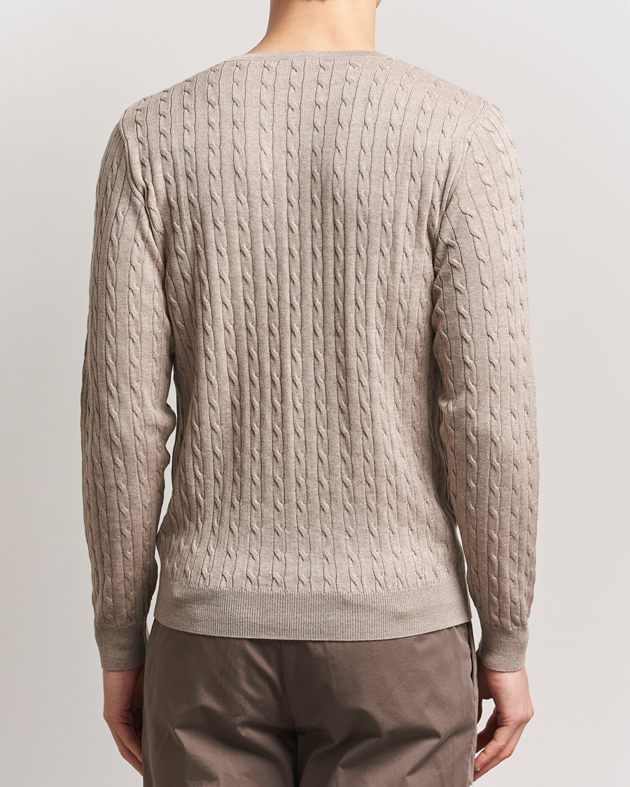Heren | Truien | Stenströms | Merino Cable Crew Neck Beige