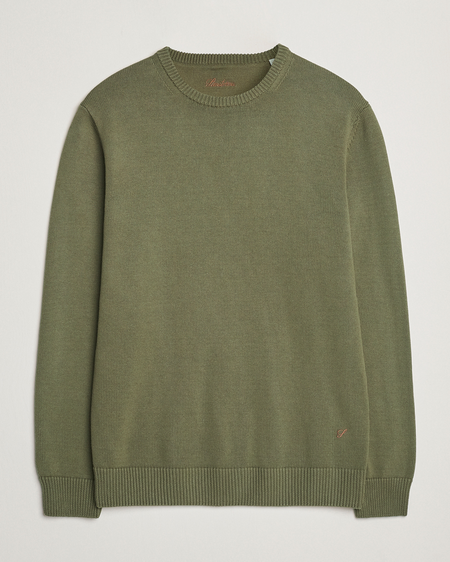 Heren | Truien | Stenströms | Organic Cotton Knitted Sweater Olive