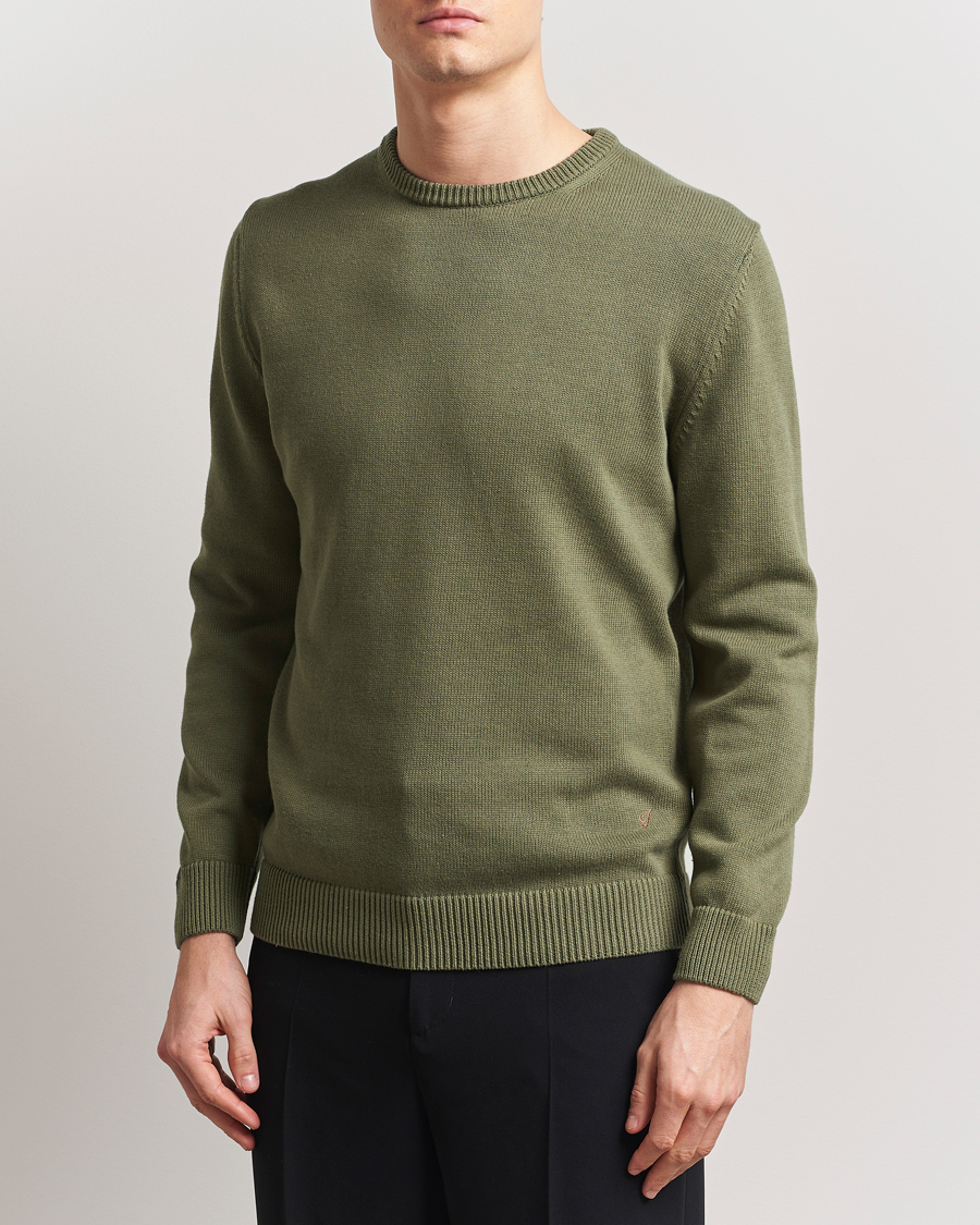 Heren | Truien | Stenströms | Organic Cotton Knitted Sweater Olive