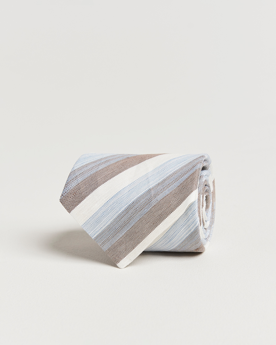 Homme | Cravates | Stenströms | Silk/Linen Mutli Striped Tie Brown