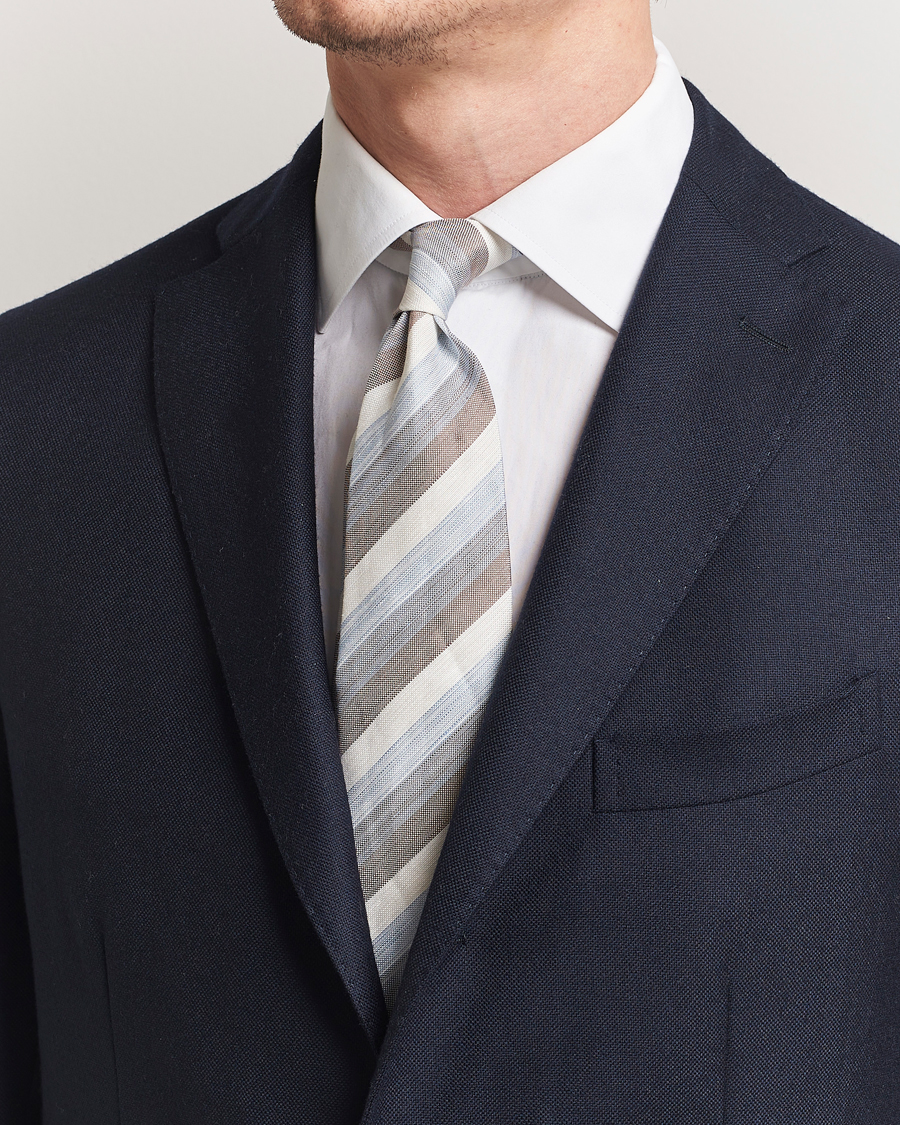 Homme | Cravates | Stenströms | Silk/Linen Mutli Striped Tie Brown