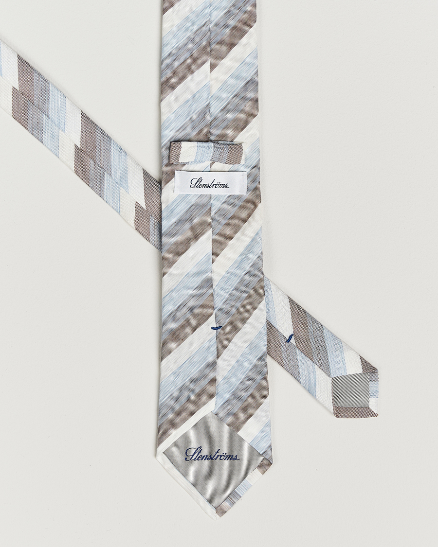 Homme | Cravates | Stenströms | Silk/Linen Mutli Striped Tie Brown