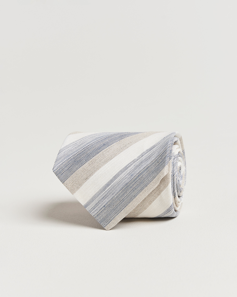 Heren | Stropdassen | Stenströms | Silk/Linen Mutli Striped Tie Beige