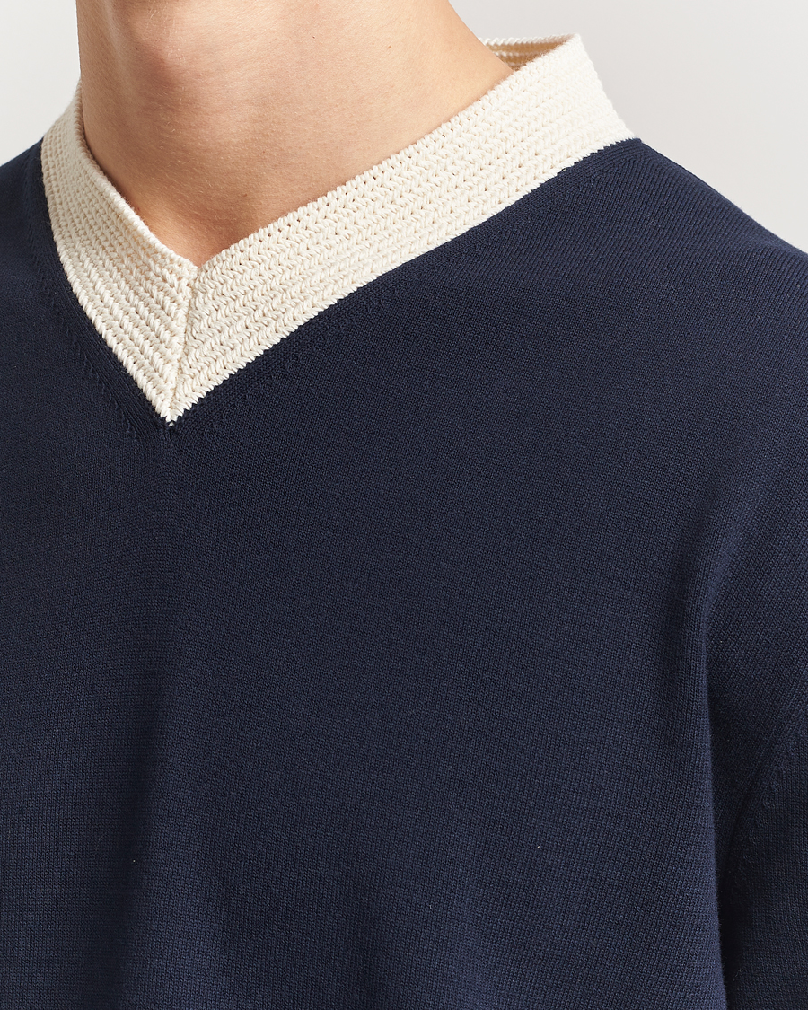 Heren | Truien | Jil Sander | Contrast Trim V-Neck Sweater Navy