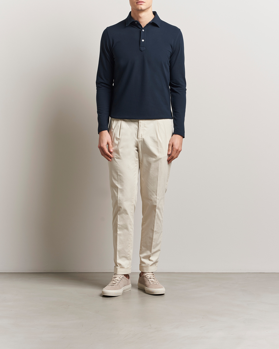 Heren | Polo's | Zanone | Soft Cotton Piquet Long Sleeve Polo Navy