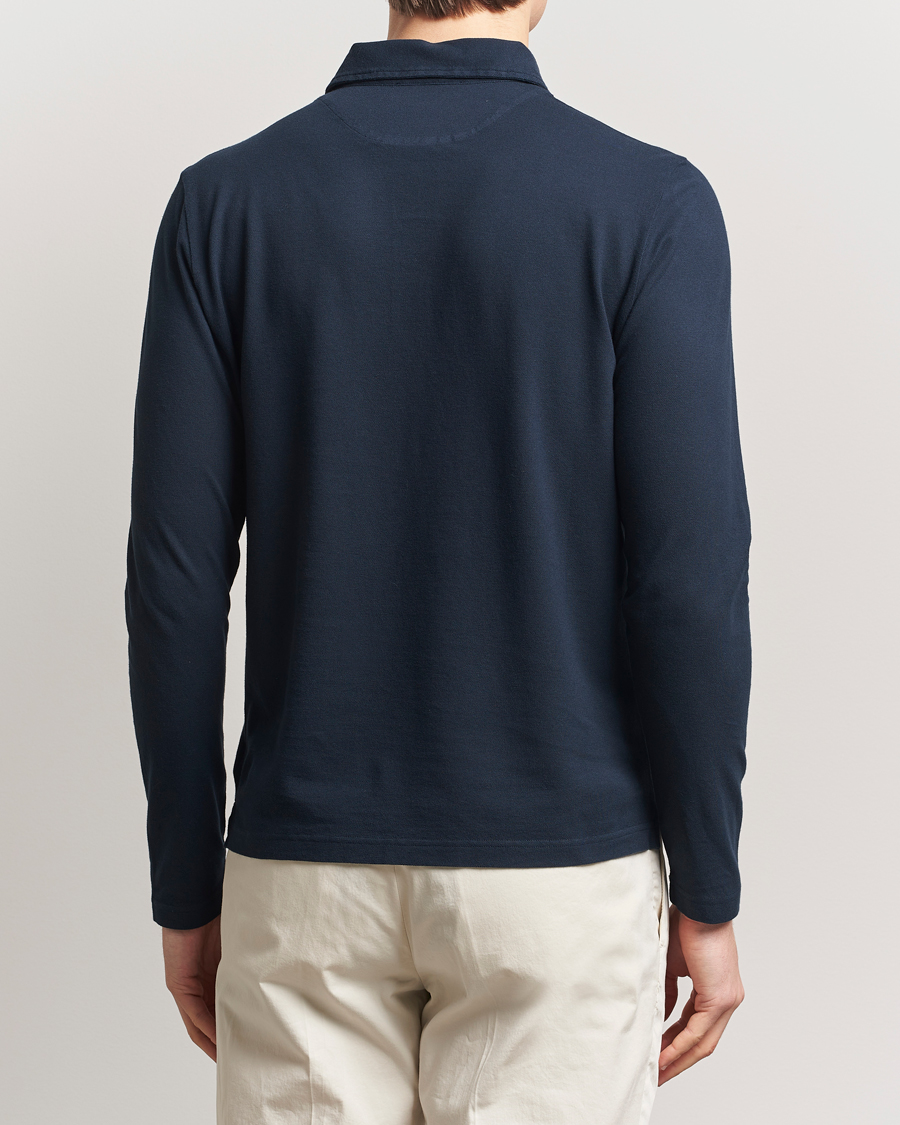 Heren | Polo's | Zanone | Soft Cotton Piquet Long Sleeve Polo Navy