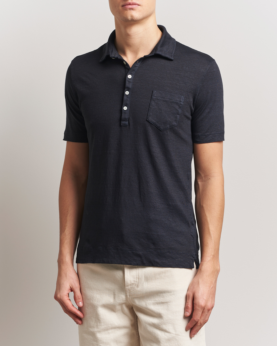 Heren | Polo's | Massimo Alba | Filicudi Cotton/Linen Polo Navy