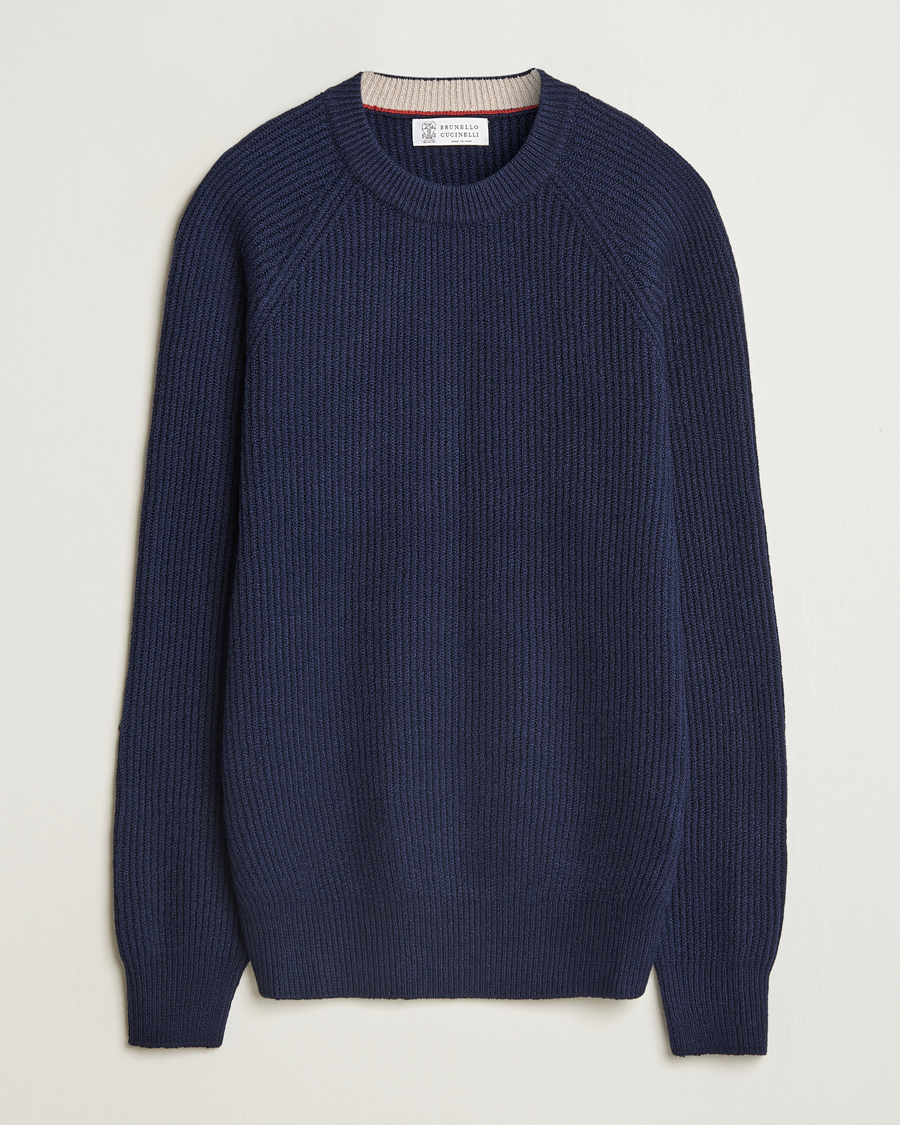Homme | Pulls Et Tricots | Brunello Cucinelli | Heavy Rib Stitch Crew Neck Navy