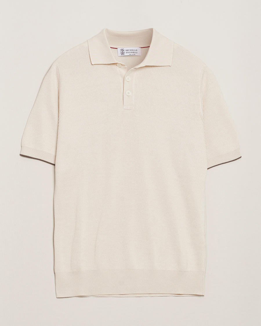 Heren | Polo's | Brunello Cucinelli | Cotton Rib Knitted Polo Off White