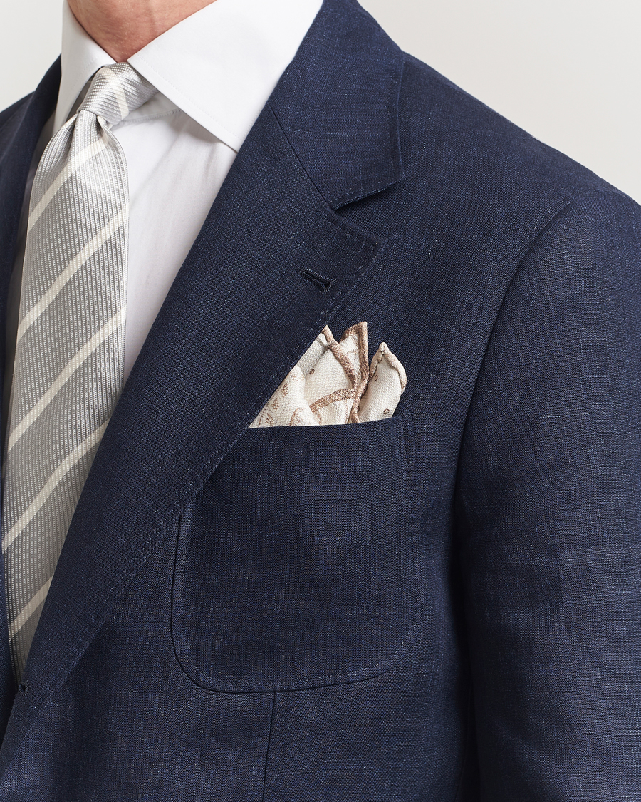 Homme | Brunello Cucinelli Paisley Silk Pocket Square White/Beige | Brunello Cucinelli | Paisley Silk Pocket Square White/Beige