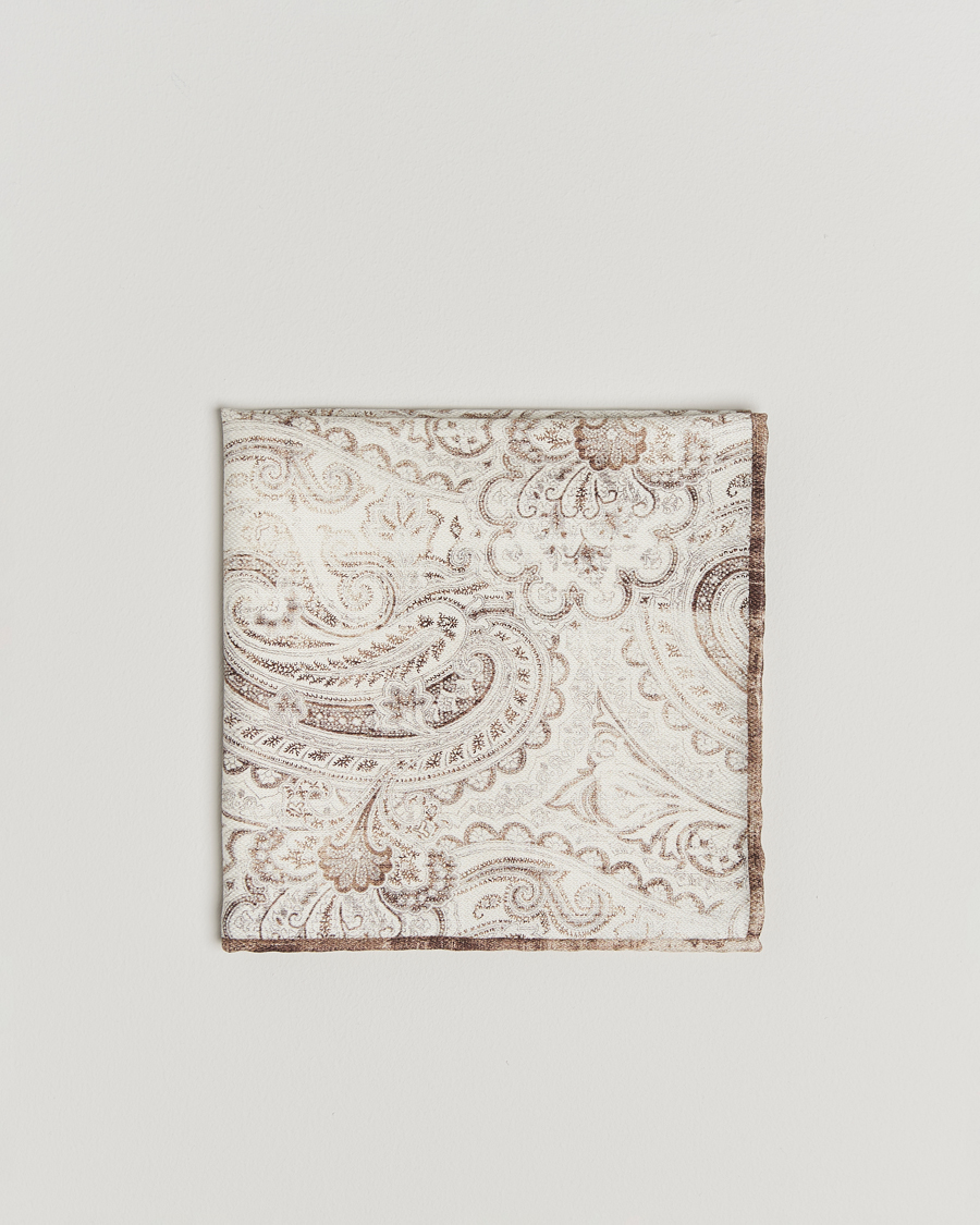 Homme | Brunello Cucinelli Paisley Silk Pocket Square White/Beige | Brunello Cucinelli | Paisley Silk Pocket Square White/Beige