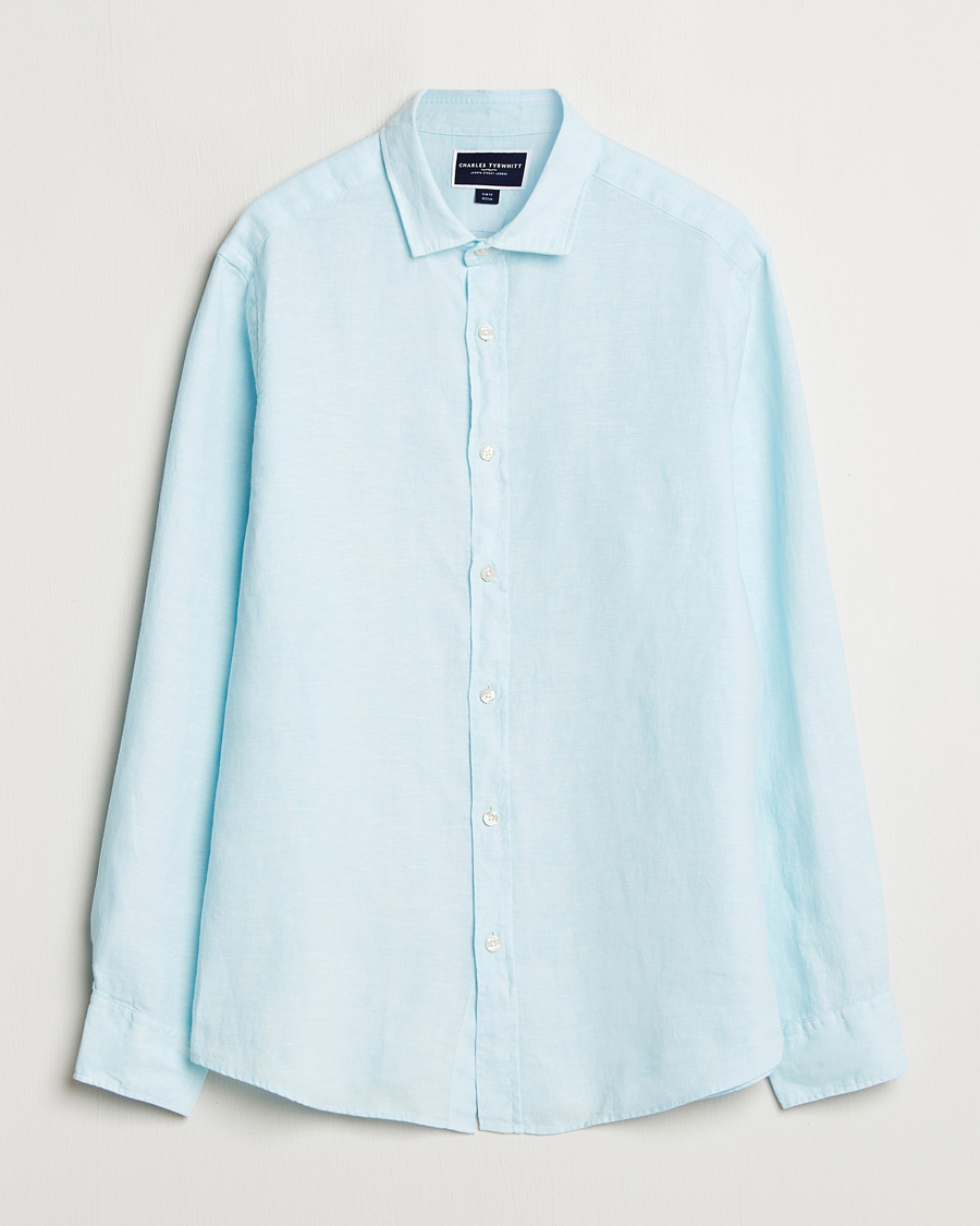 Heren | Overhemden | Charles Tyrwhitt | Pure Linen Slim Fit Shirt Aqua
