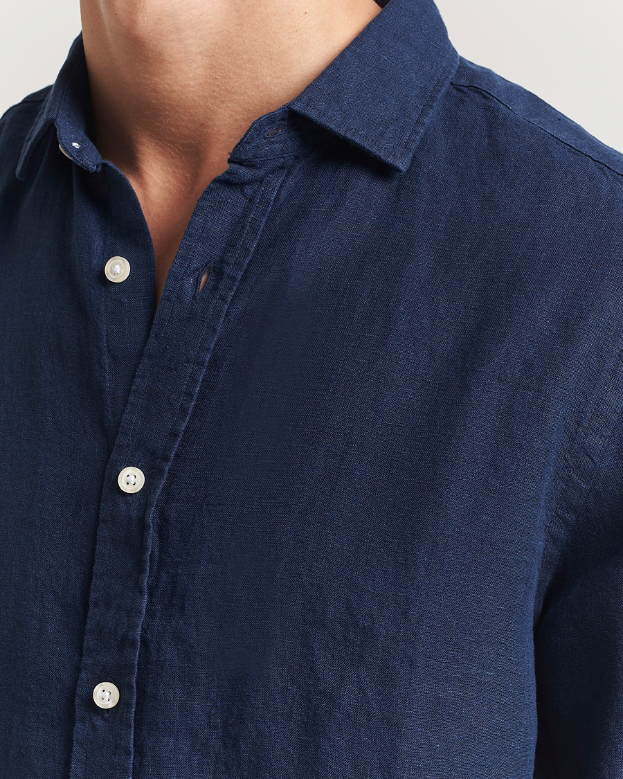 Heren | Overhemden | Charles Tyrwhitt | Pure Linen Slim Fit Shirt Navy