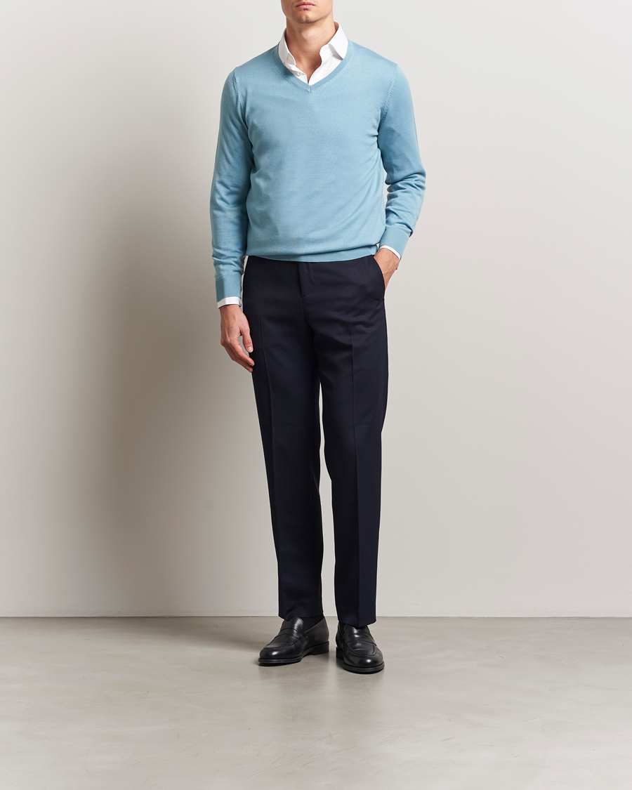 Heren | Truien | Charles Tyrwhitt | Pure Merino V-Neck Jumper Aqua Green