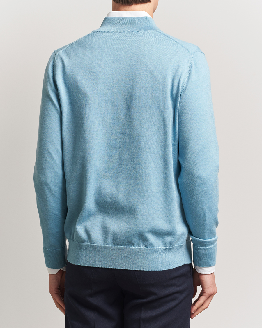 Heren | Truien | Charles Tyrwhitt | Pure Merino Zip Neck Jumper Aqua Green