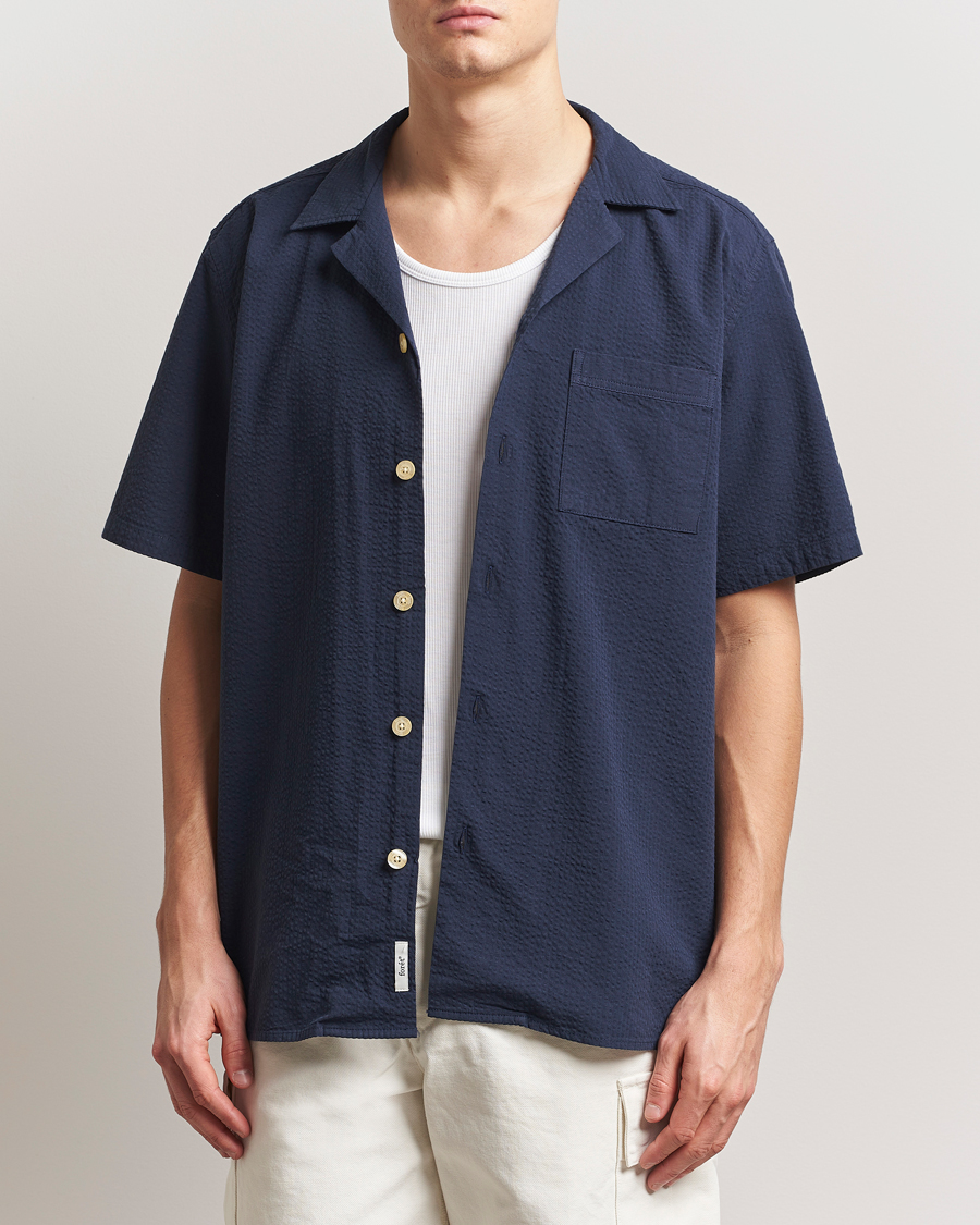 Homme | Chemises | Forét | Hush Short Sleeve Seersucker Shirt Navy