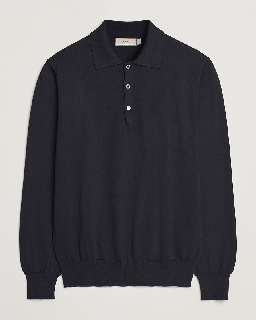 Homme | Pulls Et Tricots | Canali | Cotton Long Sleeve Polo Black