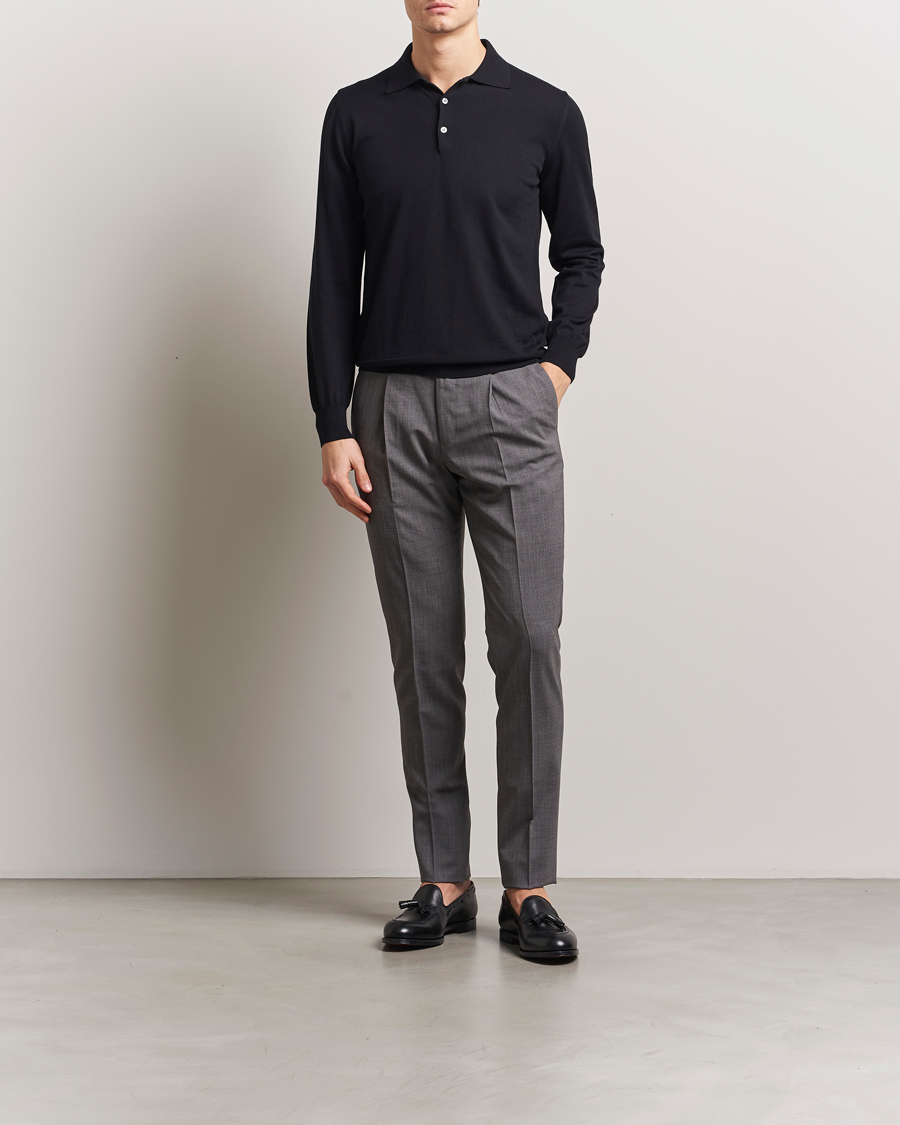 Homme | Pulls Et Tricots | Canali | Cotton Long Sleeve Polo Black