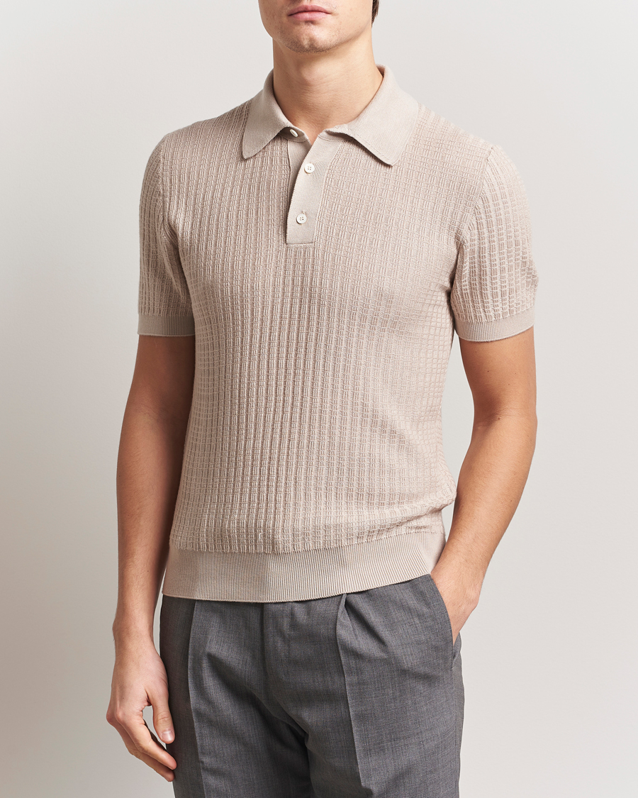 Homme | Polos | Canali | Jacquard Short Sleeve Polo Beige