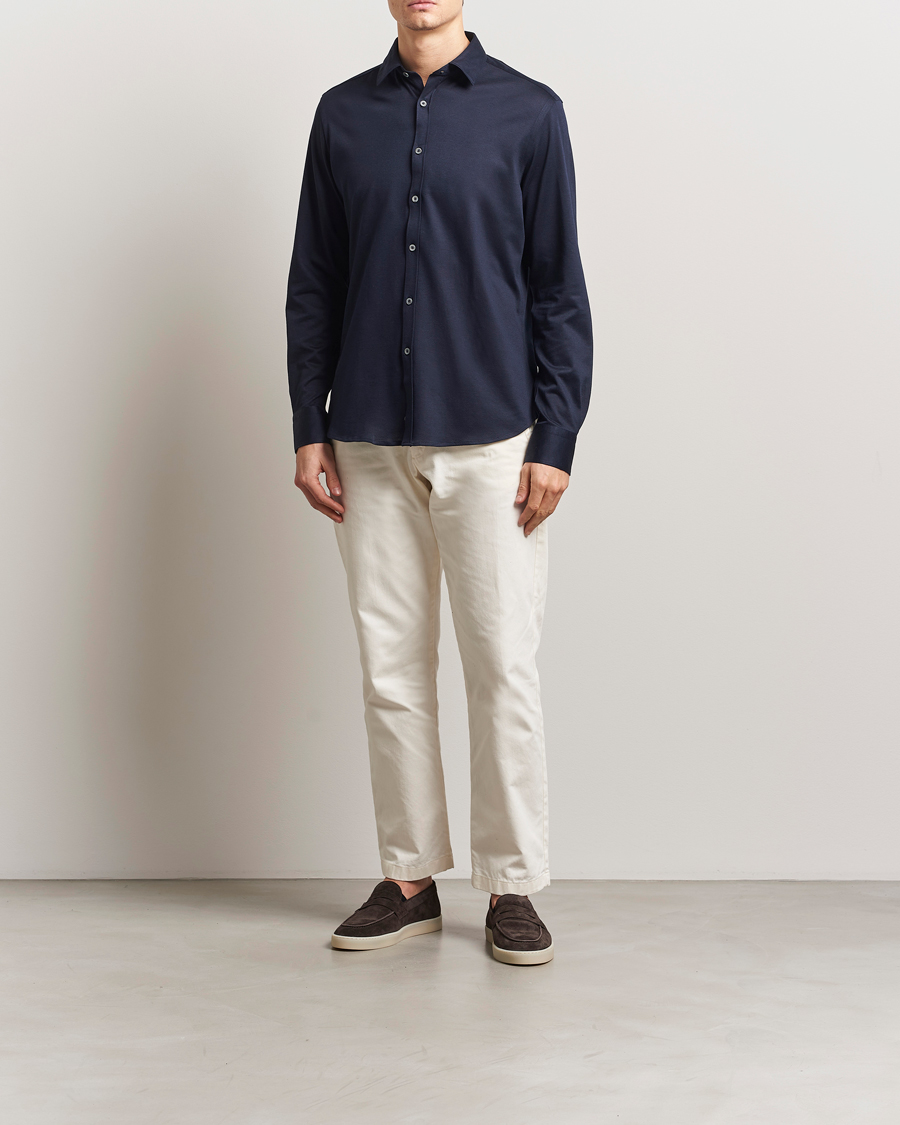 Heren | Overhemden | Canali | Slim Fit Jersey Shirt Navy