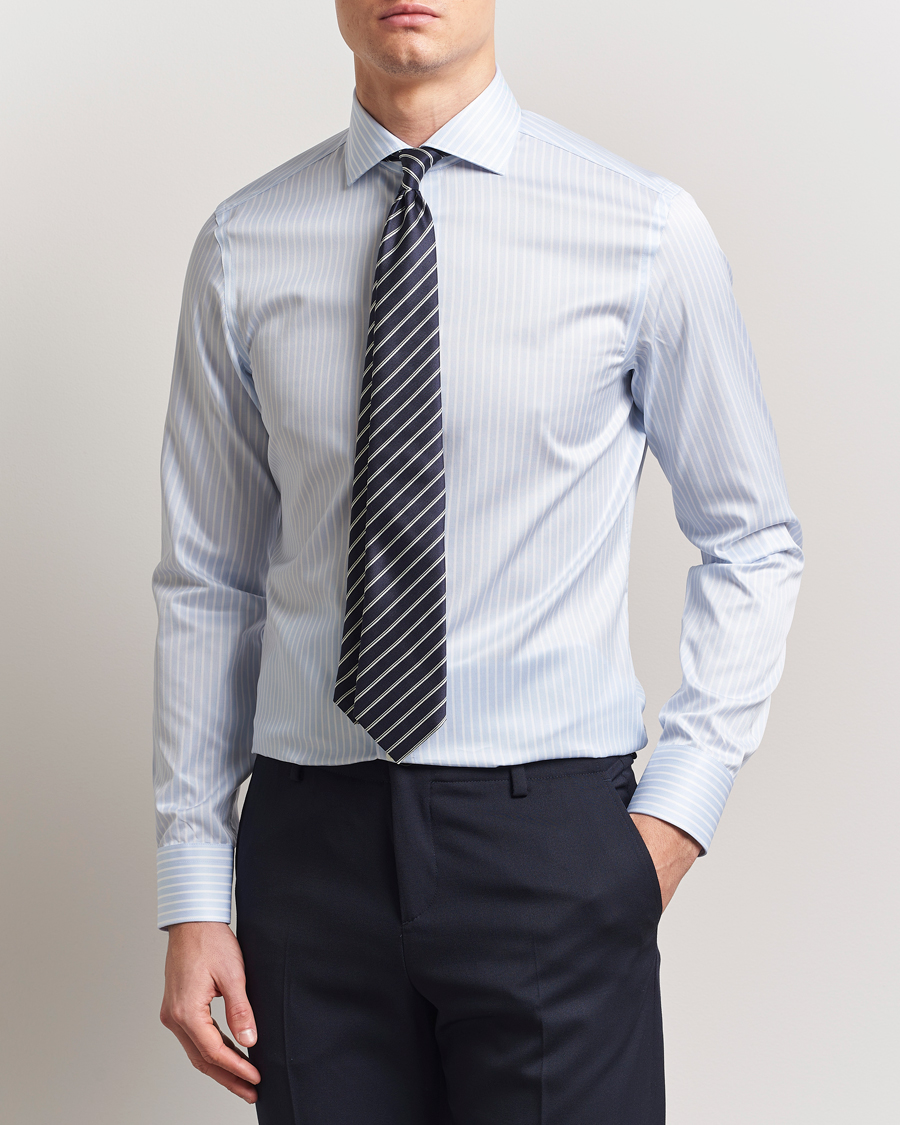Heren | Overhemden | Canali | Slim Fit Striped Cotton Shirt Light Blue