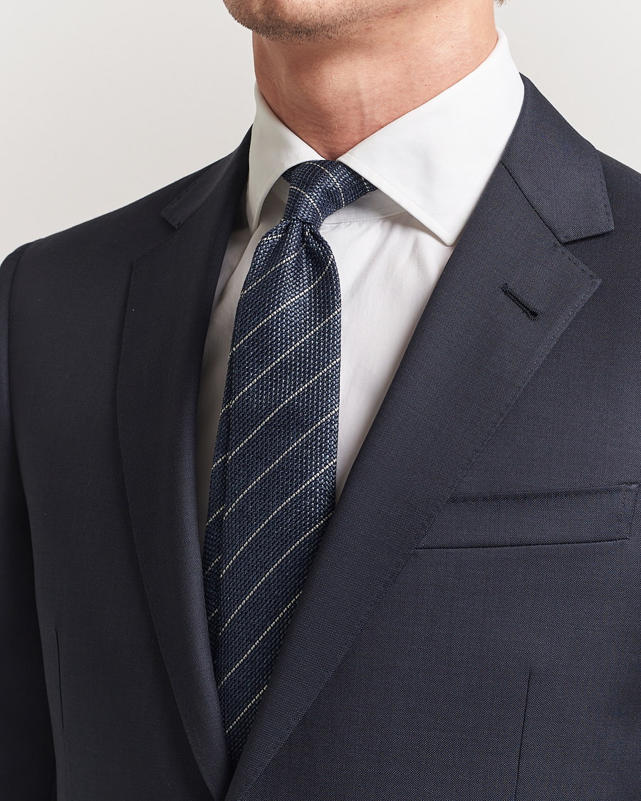 Homme | Cravates | Canali | Garza Regimental Stripe Silk Tie Dark Blue