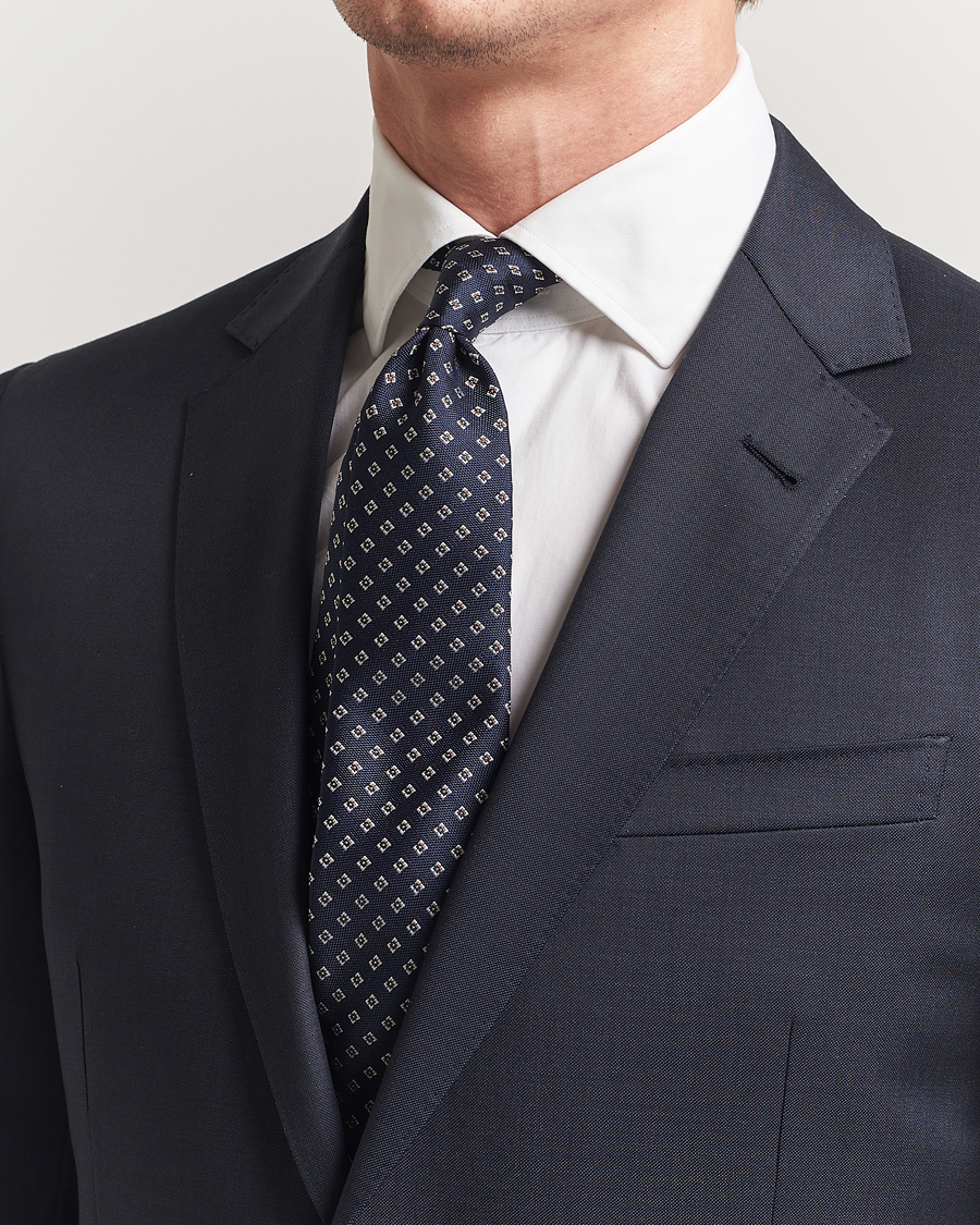 Homme | Cravates | Canali | Jacquard Flower Silk Tie Navy