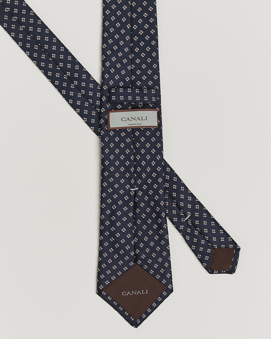 Homme | Cravates | Canali | Jacquard Flower Silk Tie Navy