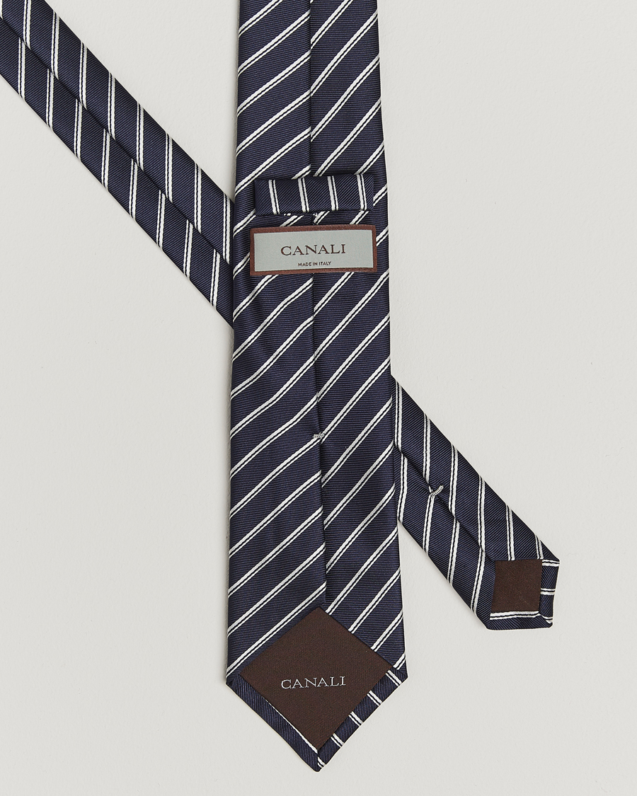 Heren | Stropdassen | Canali | Regimental Stripe Silk Tie Navy