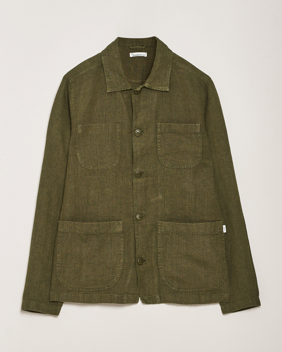 Heren | Overhemden | KnowledgeCotton Apparel | Linen Overshirt Burnt Olive