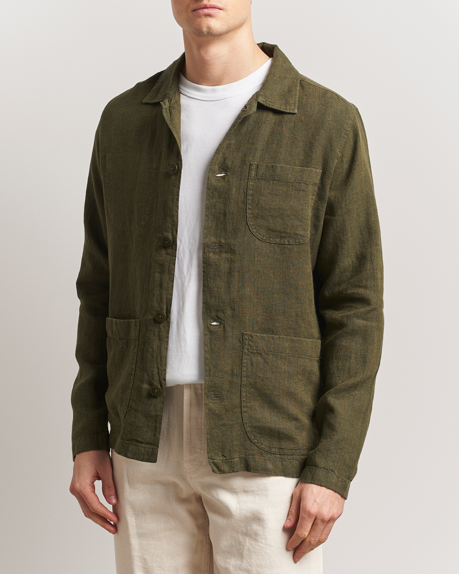 Heren | Overhemden | KnowledgeCotton Apparel | Linen Overshirt Burnt Olive
