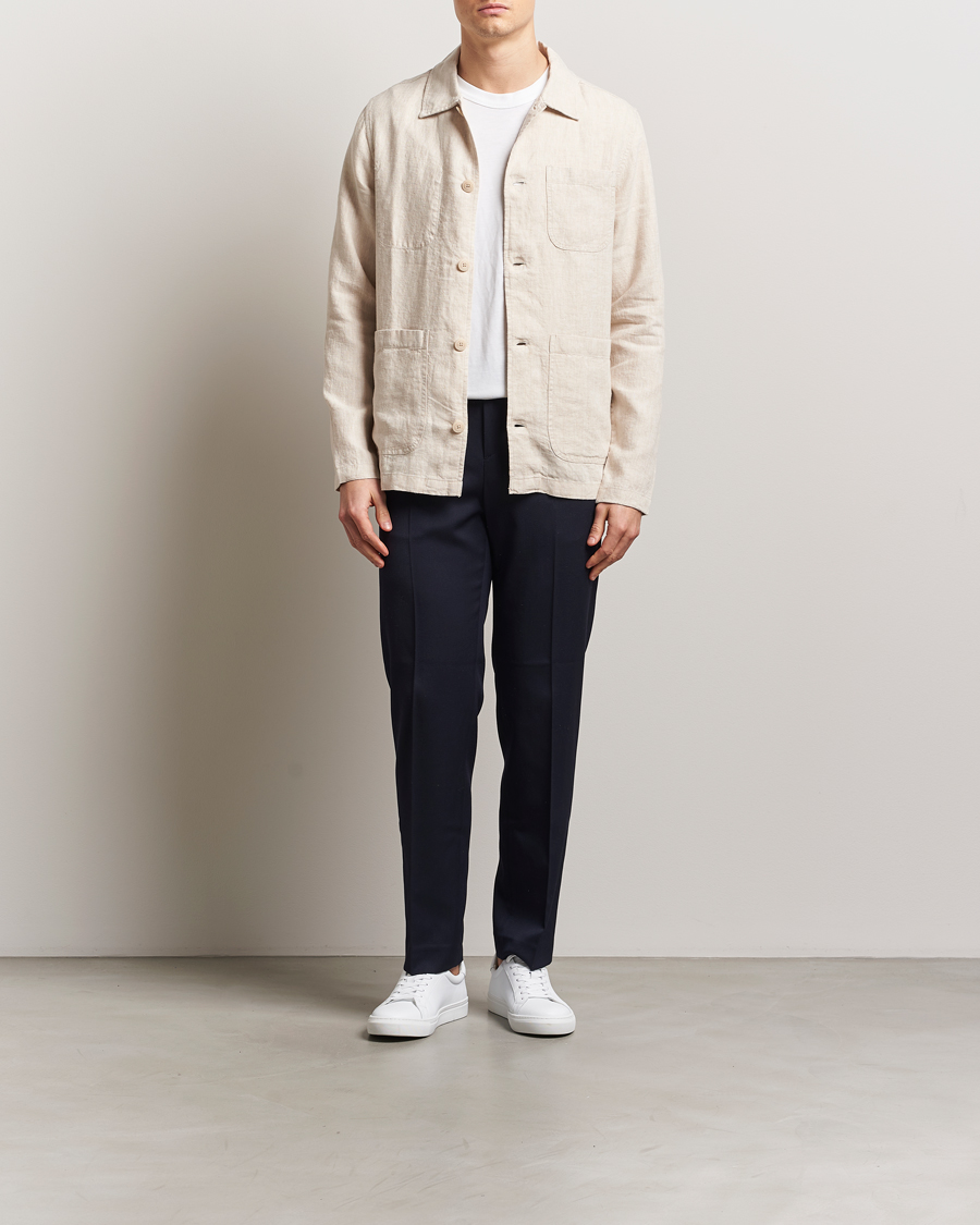 Heren | Overhemden | KnowledgeCotton Apparel | Linen Overshirt Light Feather Grey