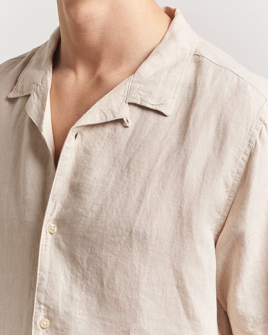Homme | Chemises | KnowledgeCotton Apparel | Short Sleeve Linen Resort Shirt Light Feather Grey