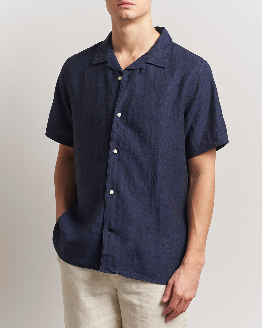Heren | Overhemden | KnowledgeCotton Apparel | Short Sleeve Linen Resort Shirt Total Eclipse