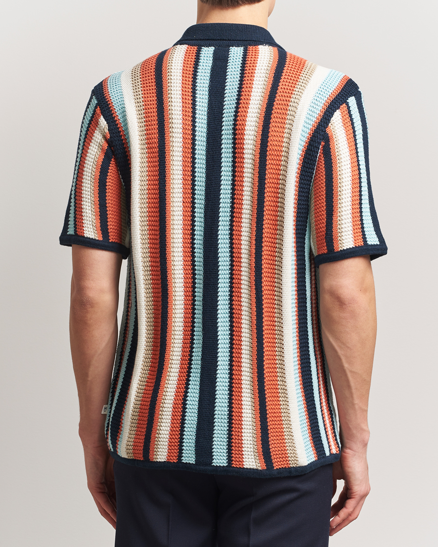 Heren | Overhemden | KnowledgeCotton Apparel | Knitted Multi Stripe Short Sleeve Shirt Blue